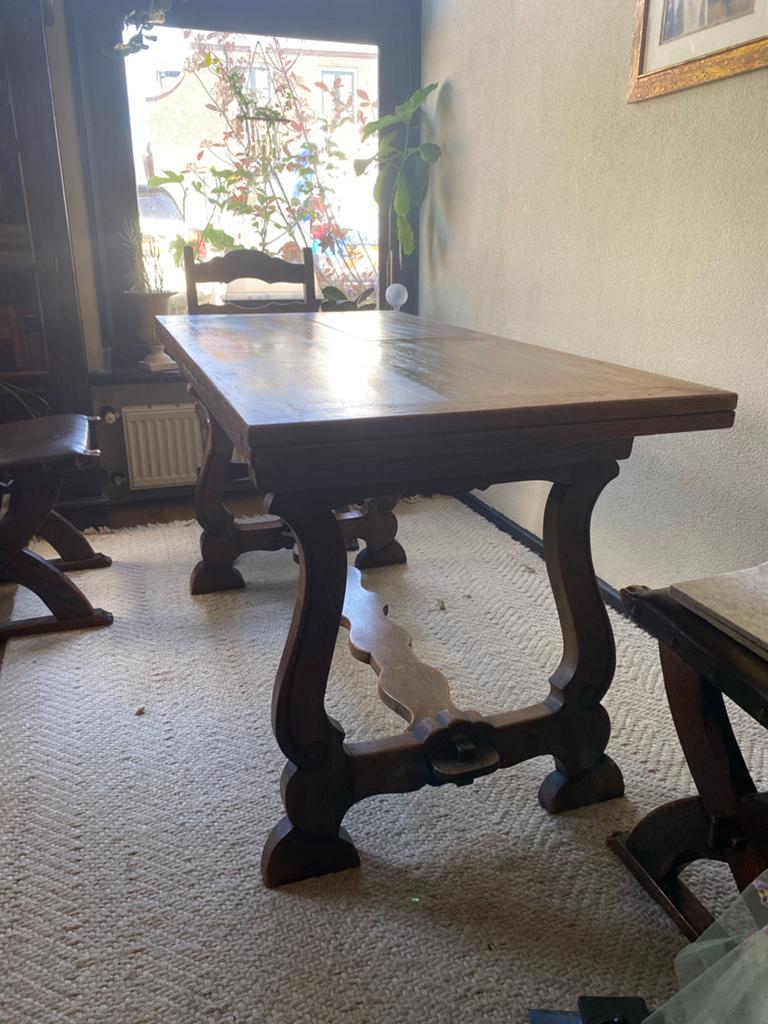 Uitschuifbare eettafel met opbergruimte - 140x70/140x140, Antiek en Kunst, Ophalen