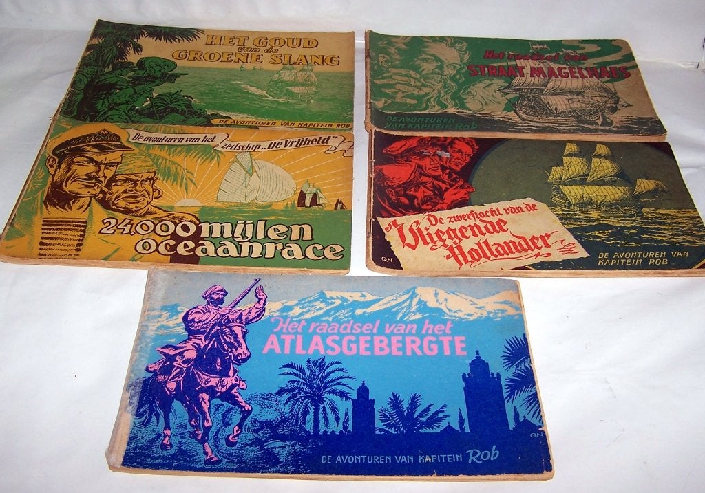 5x vintage Kapitein Rob stripboeken. 4x 1e drukken. Izgs/Igs, Meerdere stripboeken, Ophalen of Verzenden, Gelezen, Pieter Kuhn