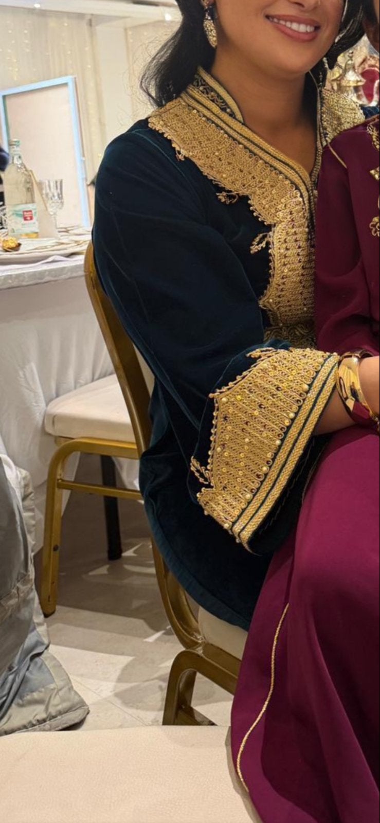 Turquoise Caftan met Gouden Details - Maat XS t/m L, Overige typen, Blauw, Ophalen of Verzenden, Zo goed als nieuw