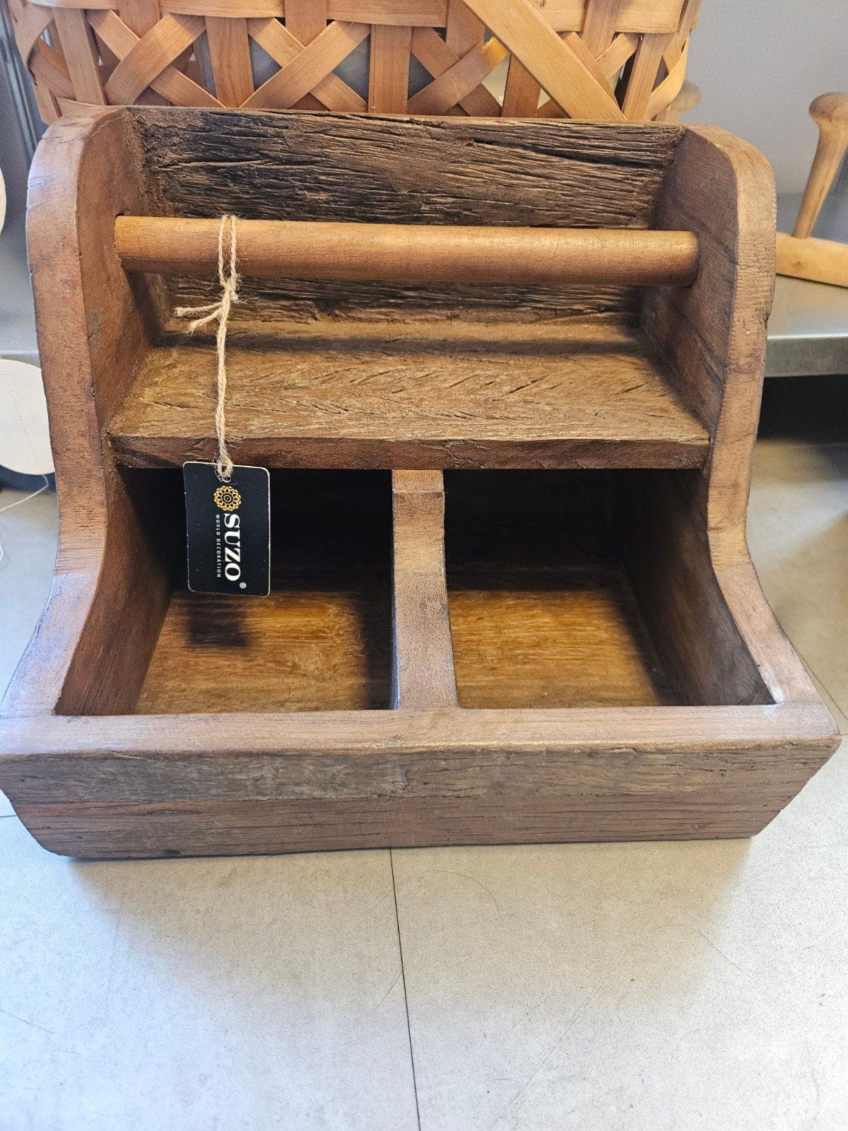 Rustieke houten organizer met handvat, Hout, Gebruikt, Ophalen of Verzenden, Landelijk
