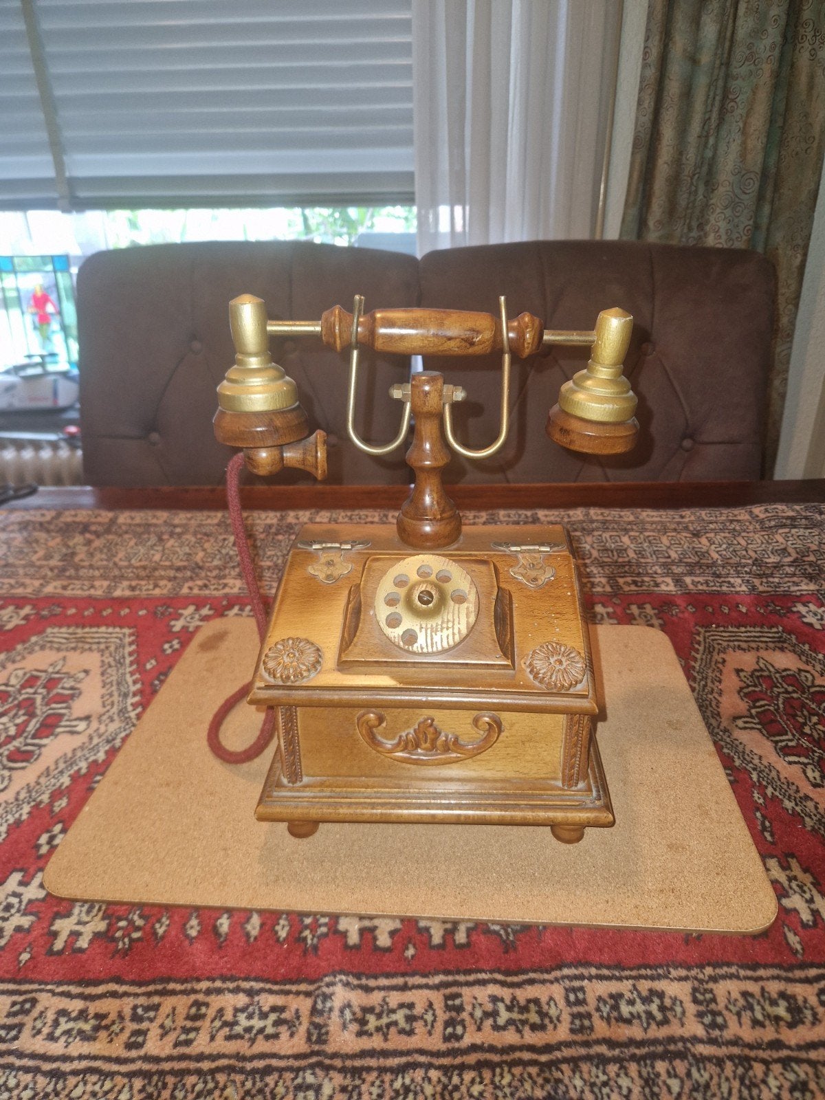 Vintage houten telefoonsieradendoos met deksel goede staat, Ophalen of Verzenden