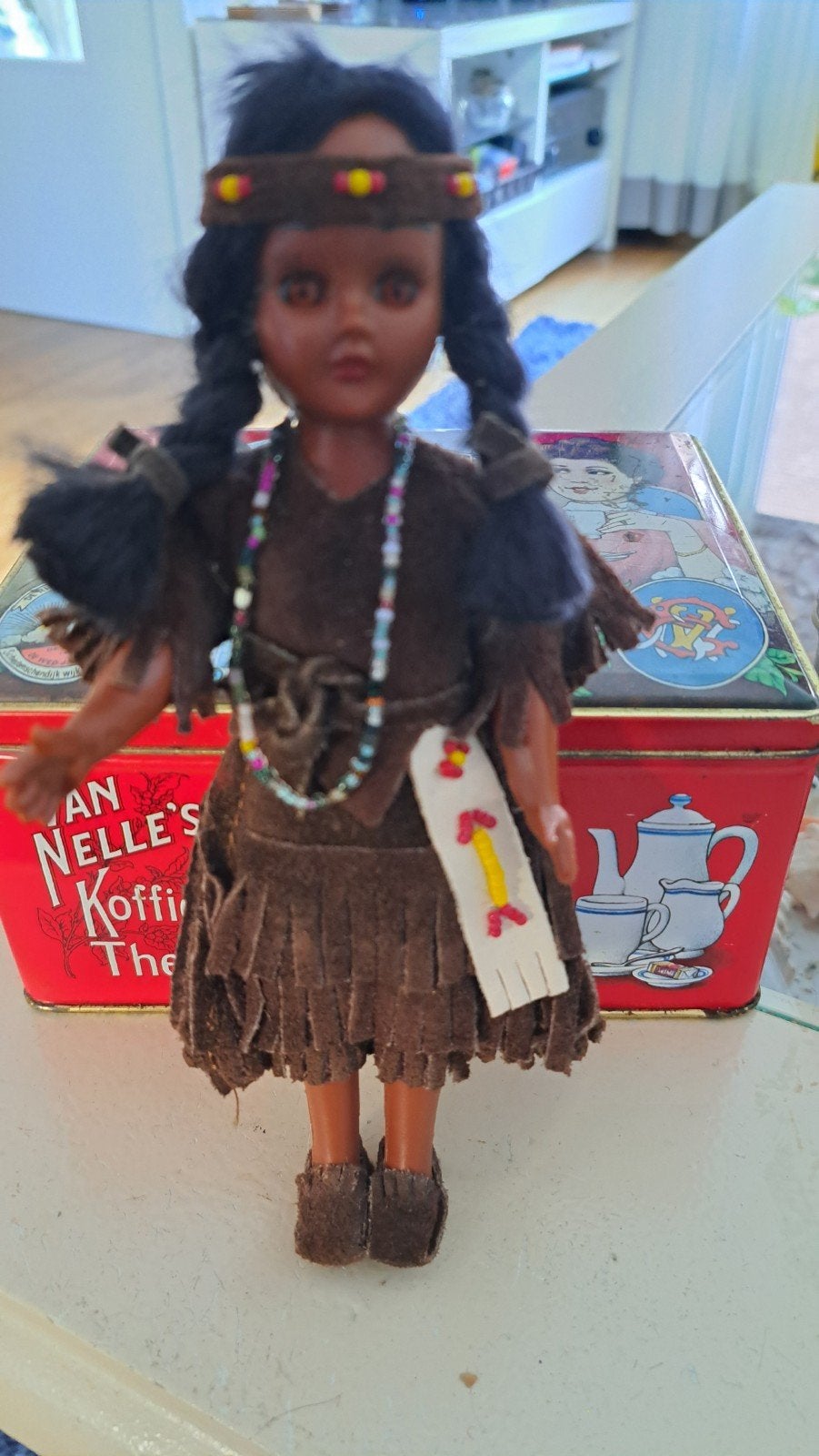 Vintage Indiaanse Moeder pop met baby op de rug, Ophalen of Verzenden, Gebruikt