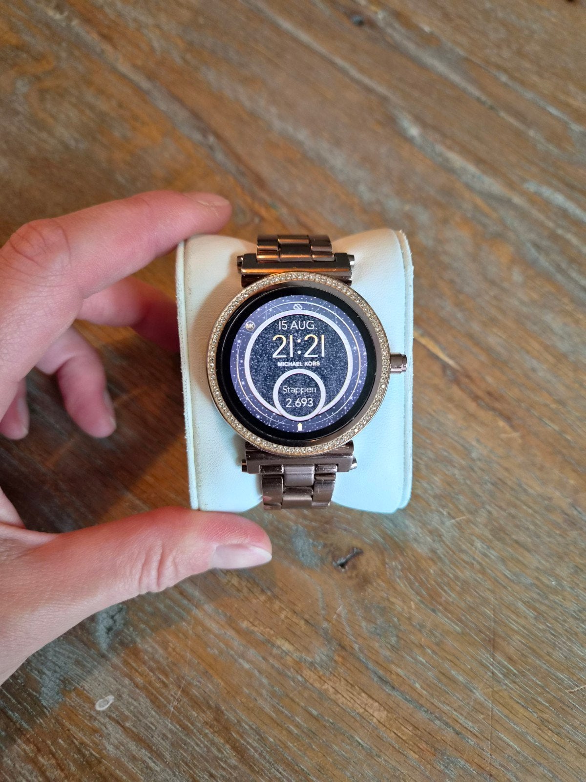 Michael Kors Access DW5B Smartwatch - Roségoud met Strass, Gebruikt, Michael Kors, Ophalen of Verzenden, Stappen