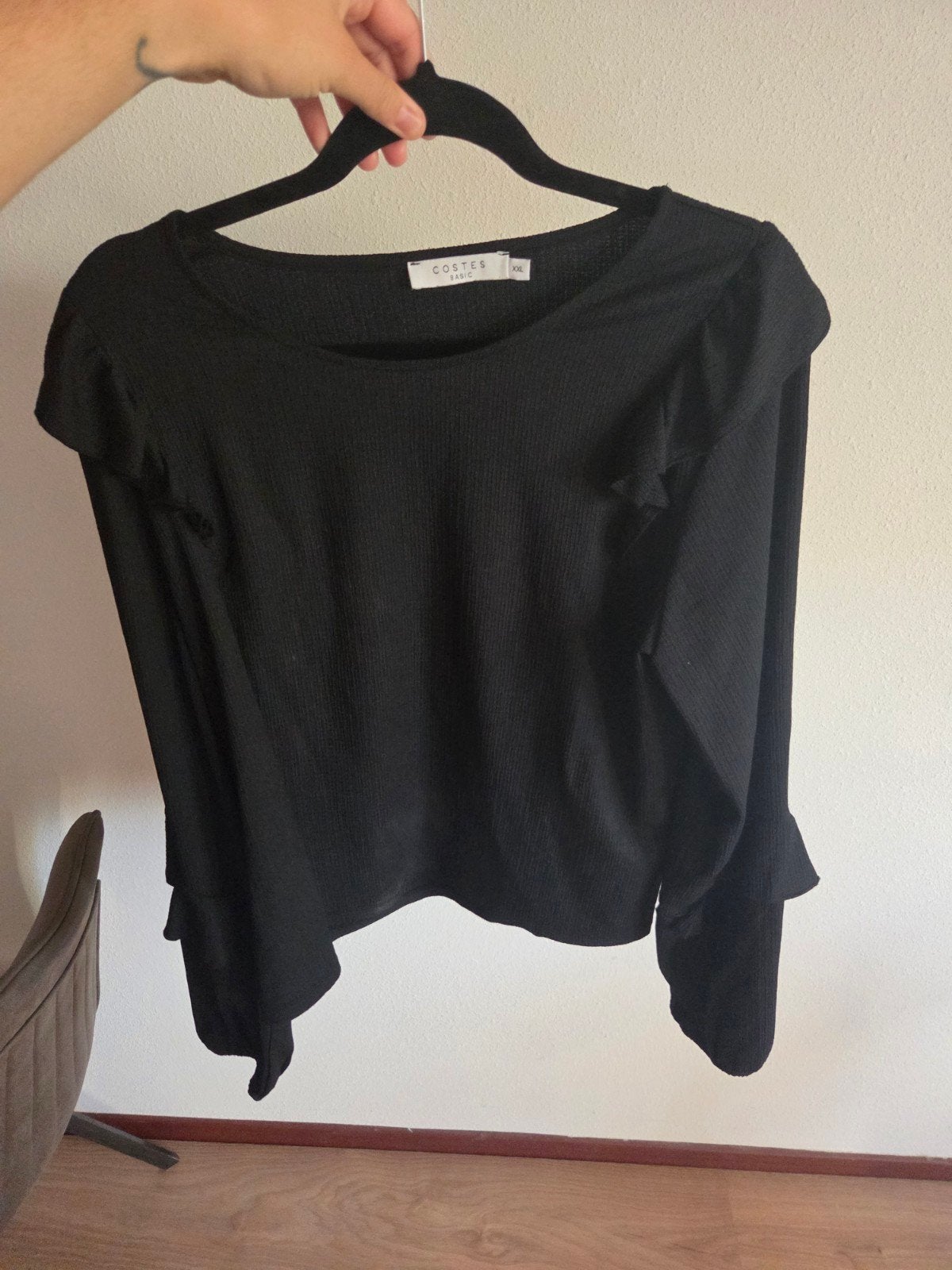 Zwarte Costes Basic top met lange mouwen en ruches, maat xxl, Costes Basic, Zwart, Maat 46/48 (XL) of groter, Ophalen of Verzenden