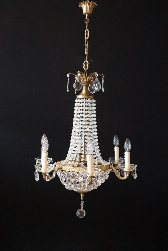 Bronzen kroonluchter  binnenin lampen en rondom kaarslampen, Ophalen, Gebruikt, E14 (klein)