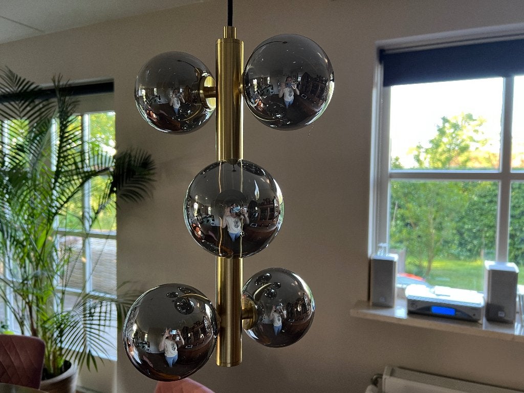 Hanglampen bollen gerookt glas, Ophalen of Verzenden, Zo goed als nieuw, Glas, 75 cm of meer