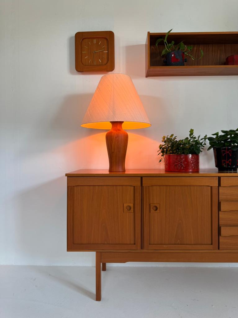 Vintage XL teakhouten tafellamp, Dyrlund ‘80, Huis en Inrichting, Lampen | Tafellampen, Ophalen of Verzenden, Zo goed als nieuw