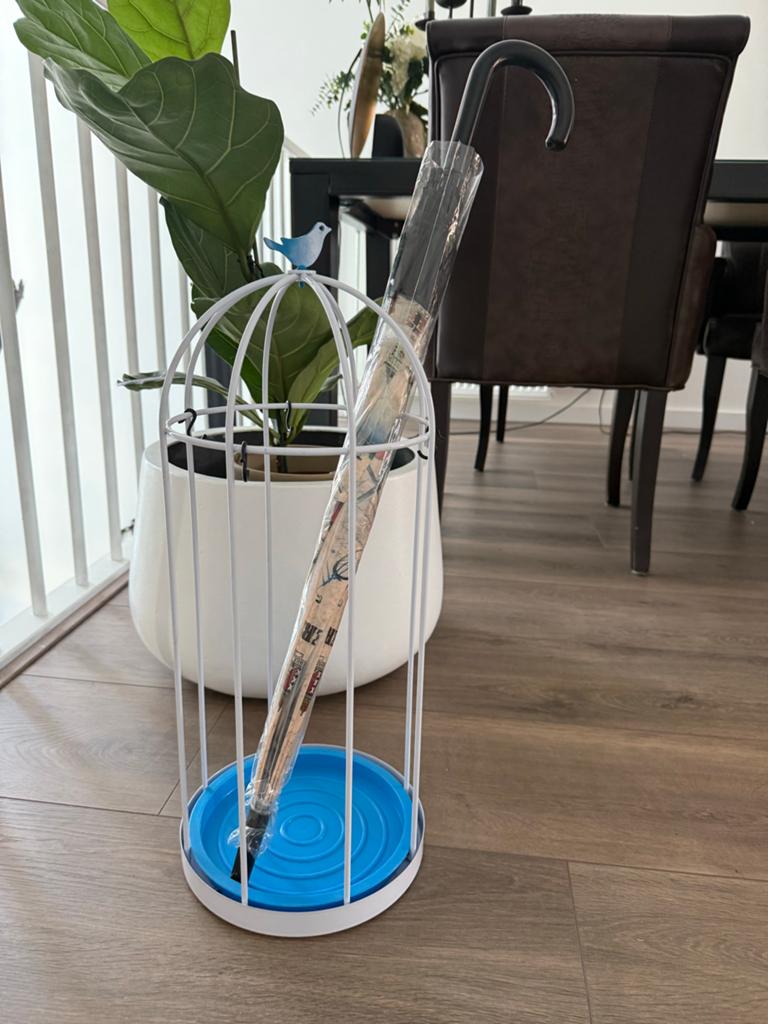 Decoratieve vogelkooi paraplubak, Huis en Inrichting, Woonaccessoires | Overige, Ophalen, Zo goed als nieuw, Wit, Metaal