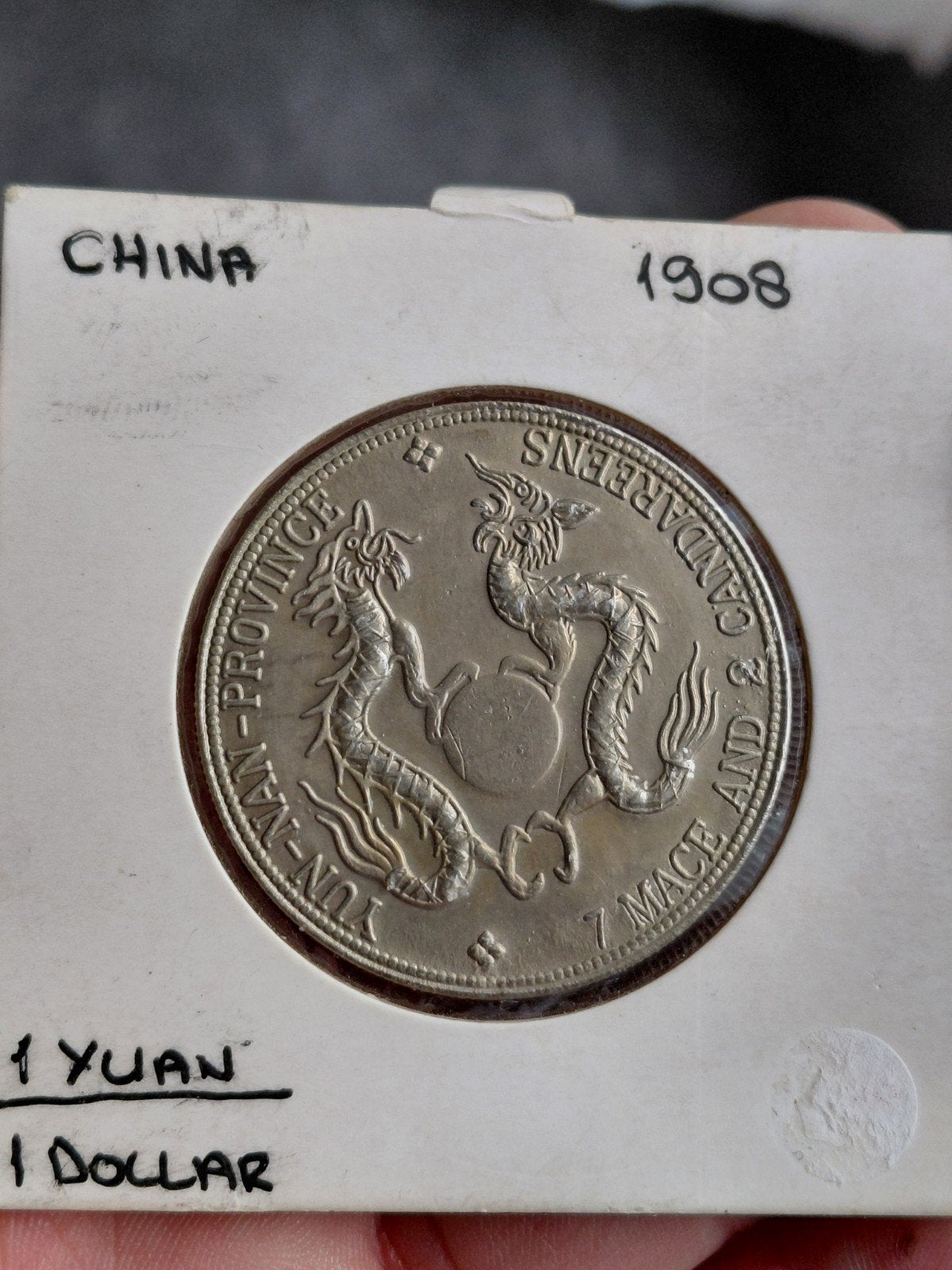 Zeldzame Chinese 1 Yuan munt uit 1908 - Yunnan Provincie, Ophalen of Verzenden, Oost-Azië