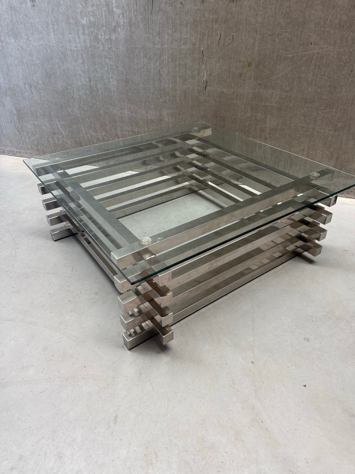 Mid-century Italiaanse salontafel, chroom en glas, 1970, Ophalen of Verzenden