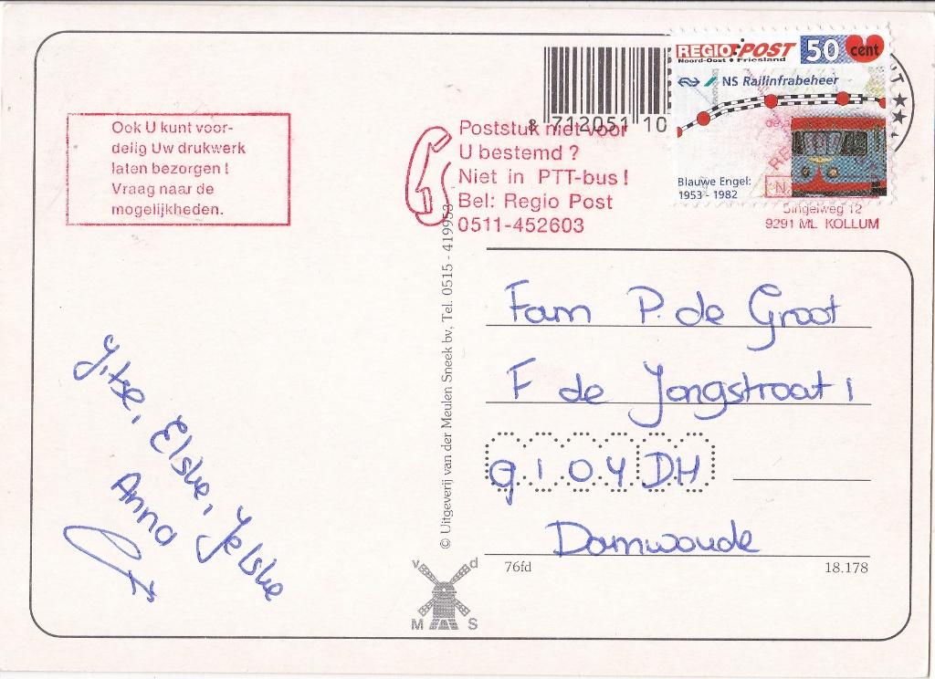 Regiopost – NO-Friesland 0511 – NS Railinfrabeheer, Verzenden, Overige typen