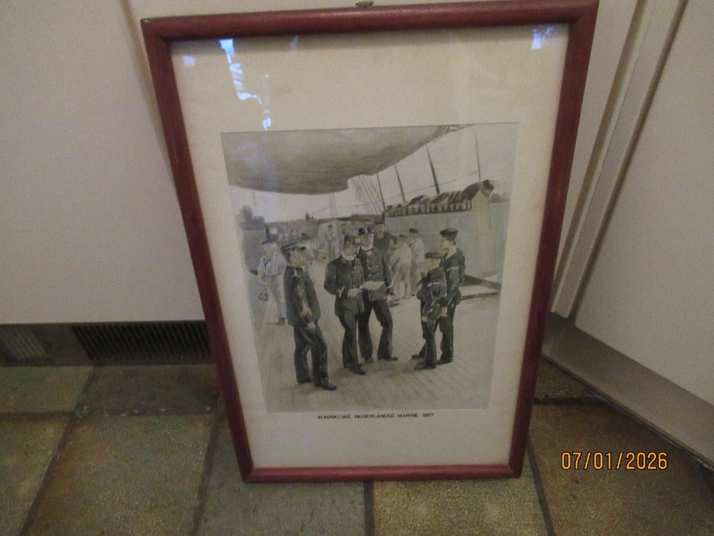 ANTIEKE AQUAREL IN LIJST- KON NEDERLANDSCHE MARINE 1897, Antiek en Kunst, Kunst | Etsen en Gravures, Ophalen of Verzenden, Militair