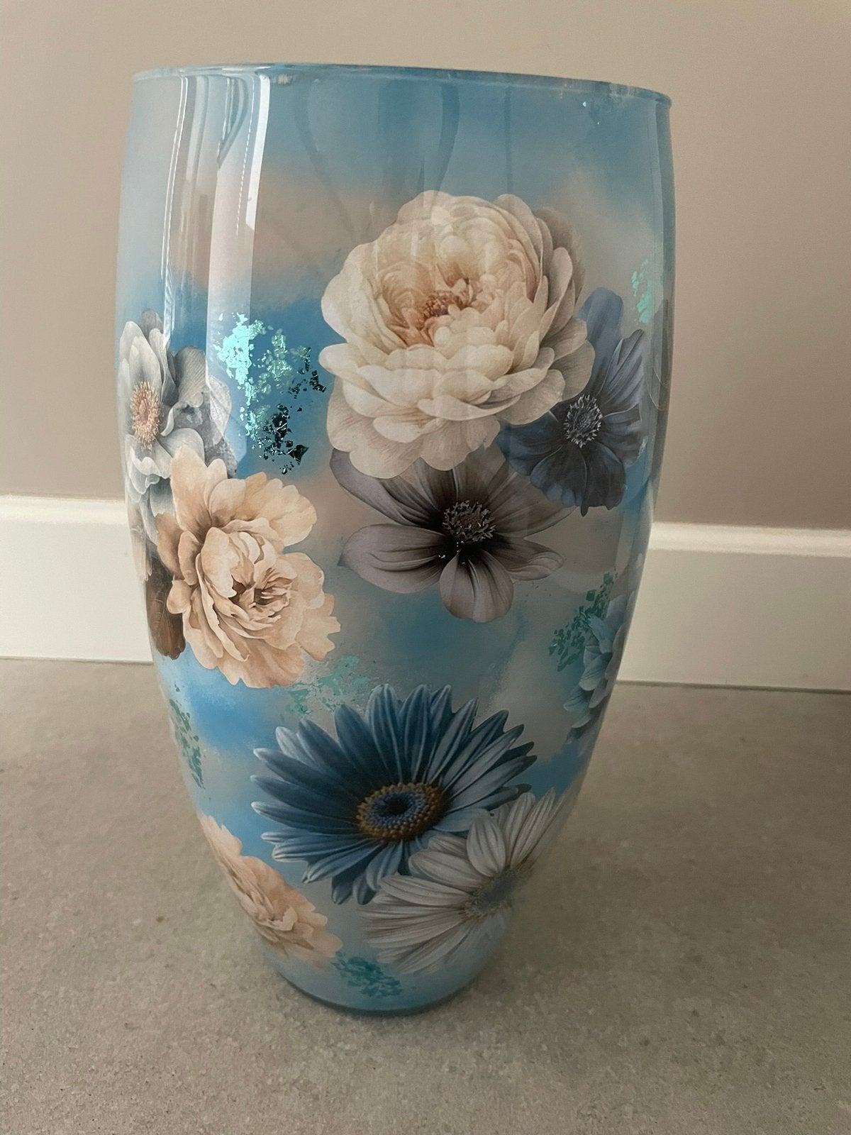 Decoupage vaas, Handgemaakt, Blauw, Nieuw, Ophalen of Verzenden