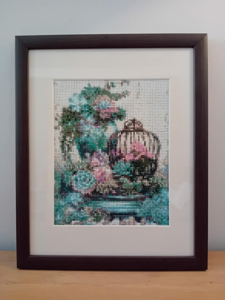 Diamant painting stilleven met vogelkooi en bloemen, Ophalen of Verzenden, Nieuw, Minder dan 50 cm, Overige typen