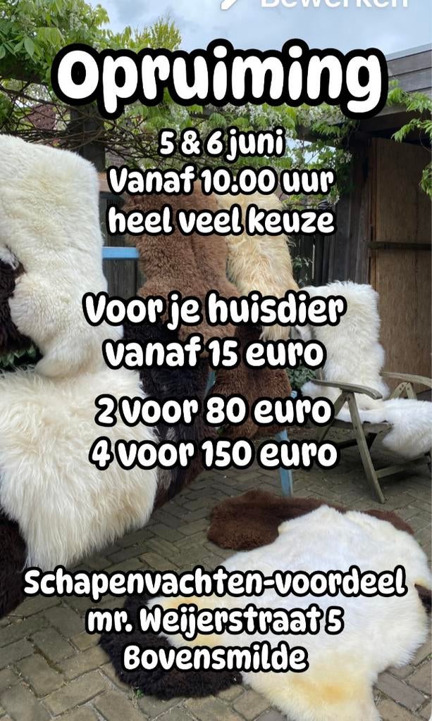 Schapenvachten opruiming!, Ophalen, Nieuw