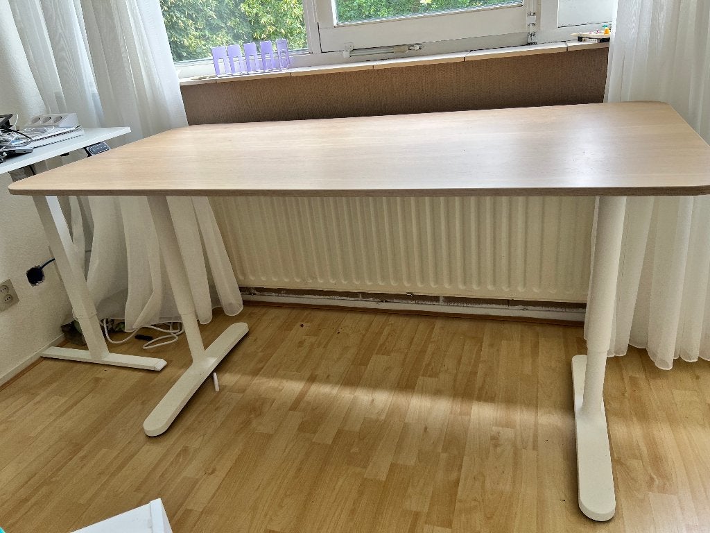 IKEA BEKANT bureau 160x80 cm – Eiken/Wit – Nette staat, Huis en Inrichting, Ophalen, 160 cm, Gebruikt, Scandinavisch