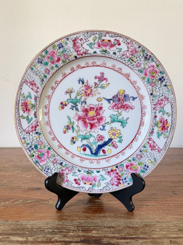 Antiek Edmé Samson Paris porseleinen bord – famille rose, Ophalen of Verzenden