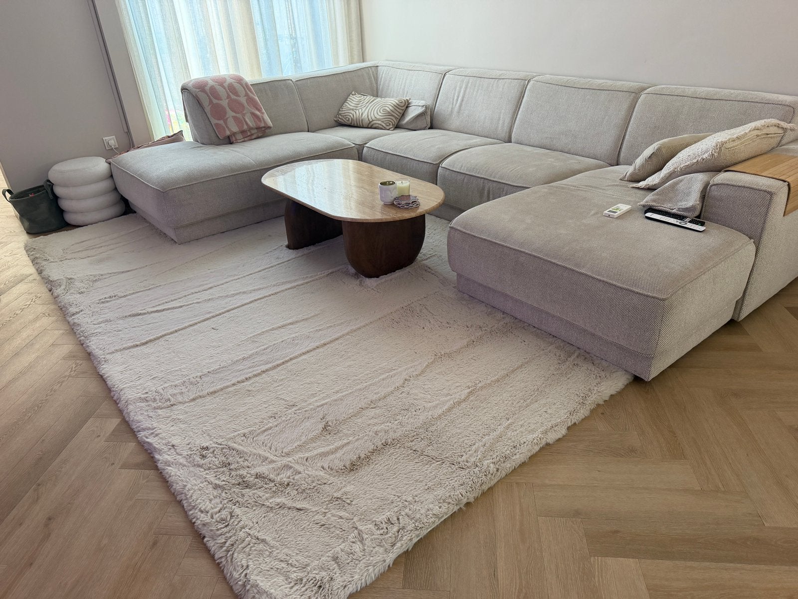 Vloerkleed hoogpolig grijs/wit/creme, Ophalen, 150 tot 200 cm, 200 cm of meer, Zo goed als nieuw