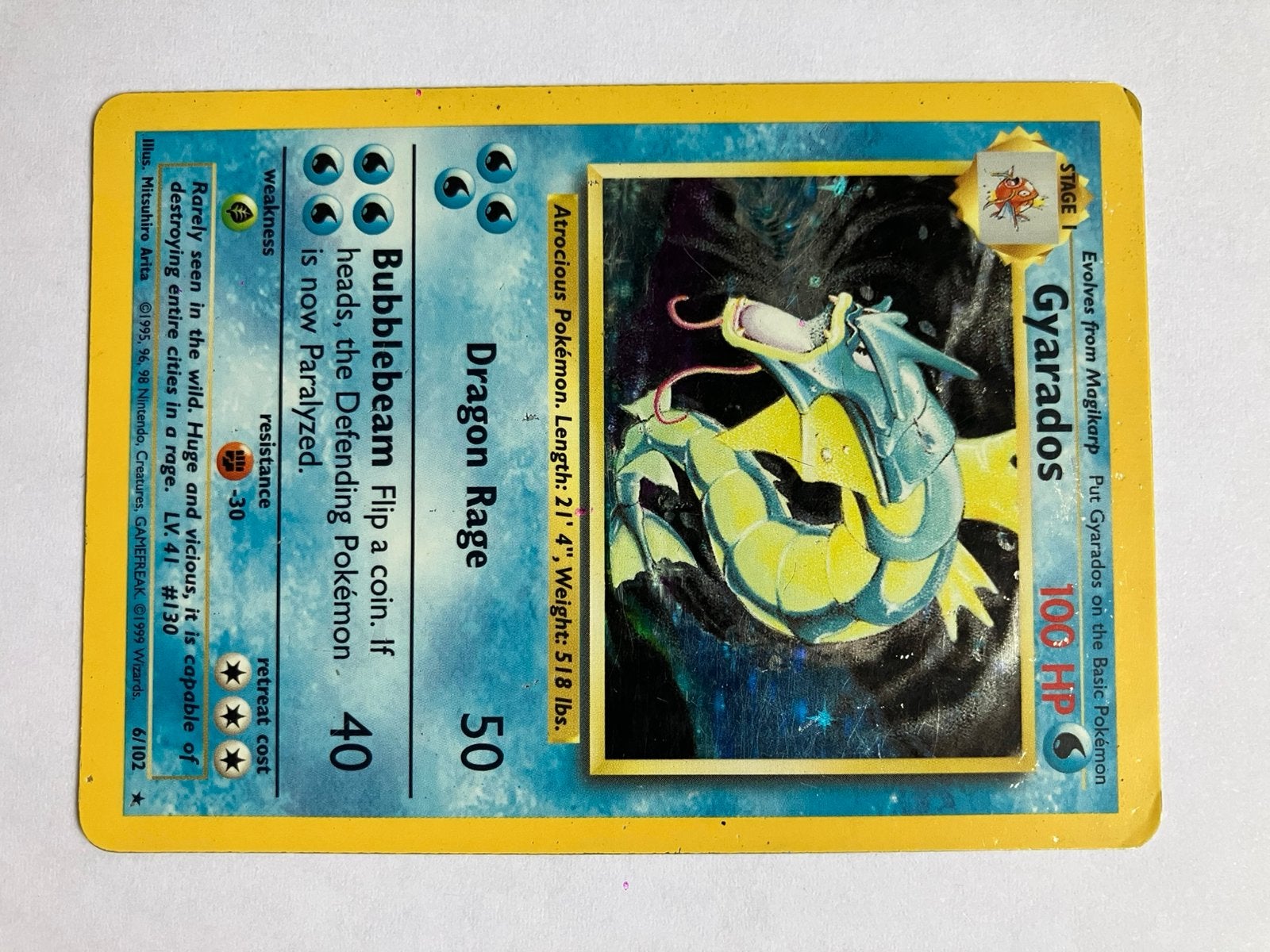 Gyarados Holo - Base Set Pokémon kaart, Hobby en Vrije tijd, Verzamelkaartspellen | Pokémon, Ophalen of Verzenden, Gebruikt