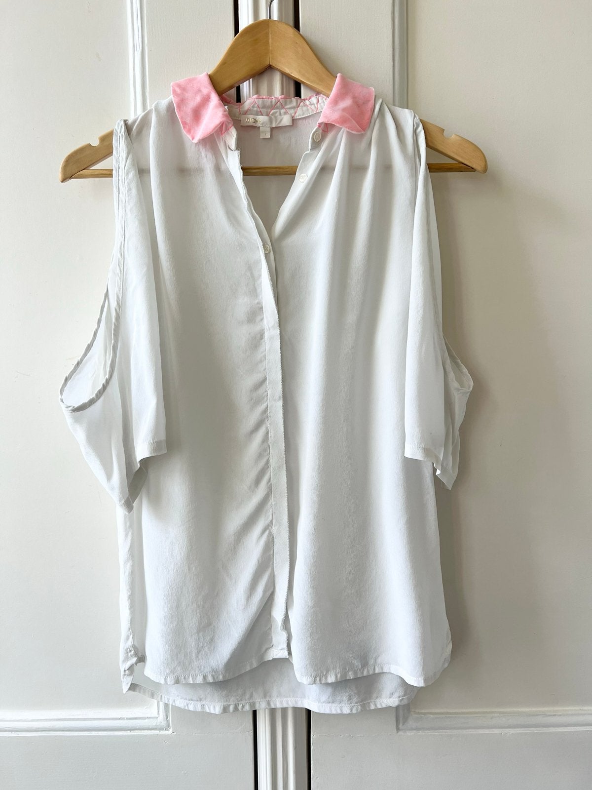 Maje zijden blouse met cold shoulders, maat 34, Ophalen, Gedragen, Maat 34 (XS) of kleiner, Wit