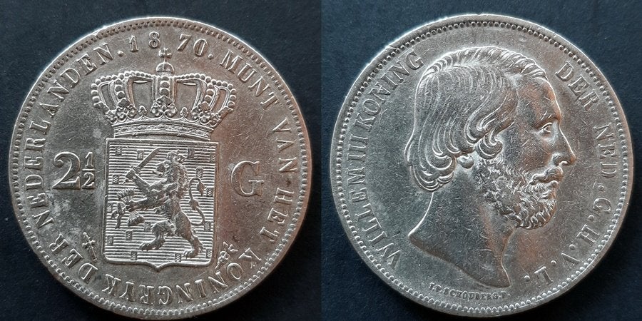 Rijksdaalder 1870, Postzegels en Munten, Munten | Nederland, Verzenden, Koning Willem III, 2½ gulden, Zilver