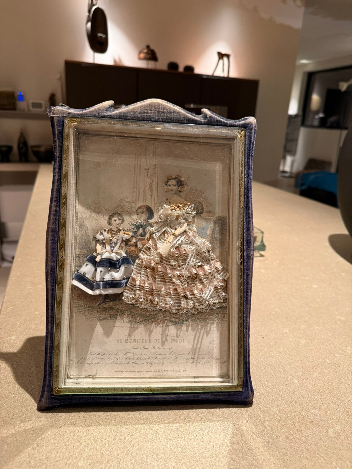 Diorama / antiek kader met modeprent, Antiek en Kunst, Ophalen
