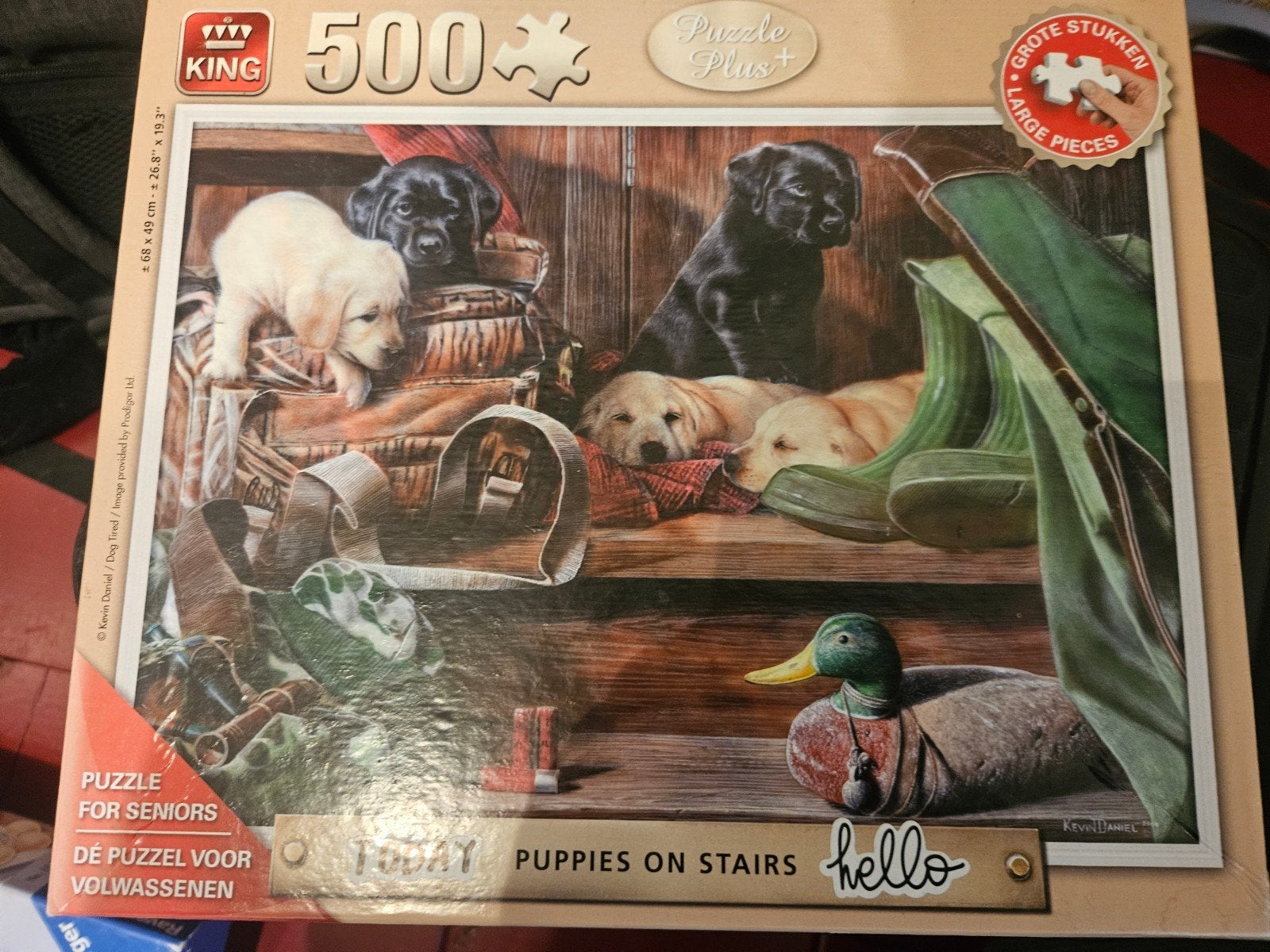 King Legpuzzel 500 stukjes - Puppies op de trap, Ophalen of Verzenden, 500 t/m 1500 stukjes, Zo goed als nieuw, Legpuzzel