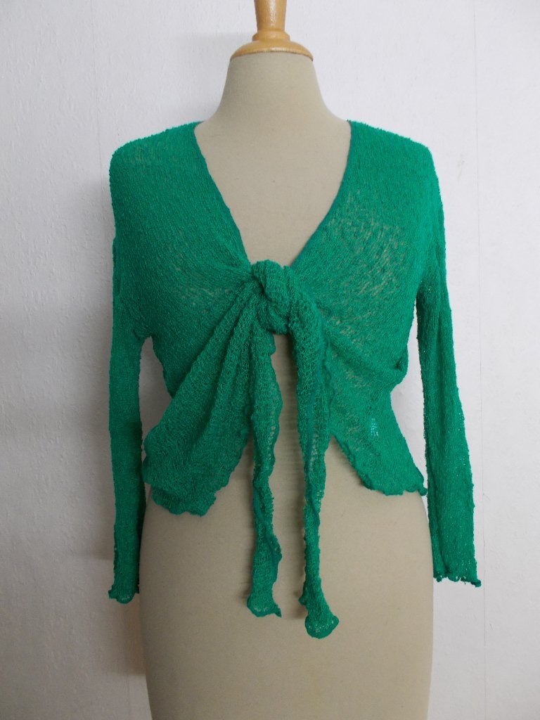 Fijn gehaakte/crochet groene stretch top van Normal Crazy! L, Verzenden, Maat 42/44 (L), Zo goed als nieuw, Lange mouw