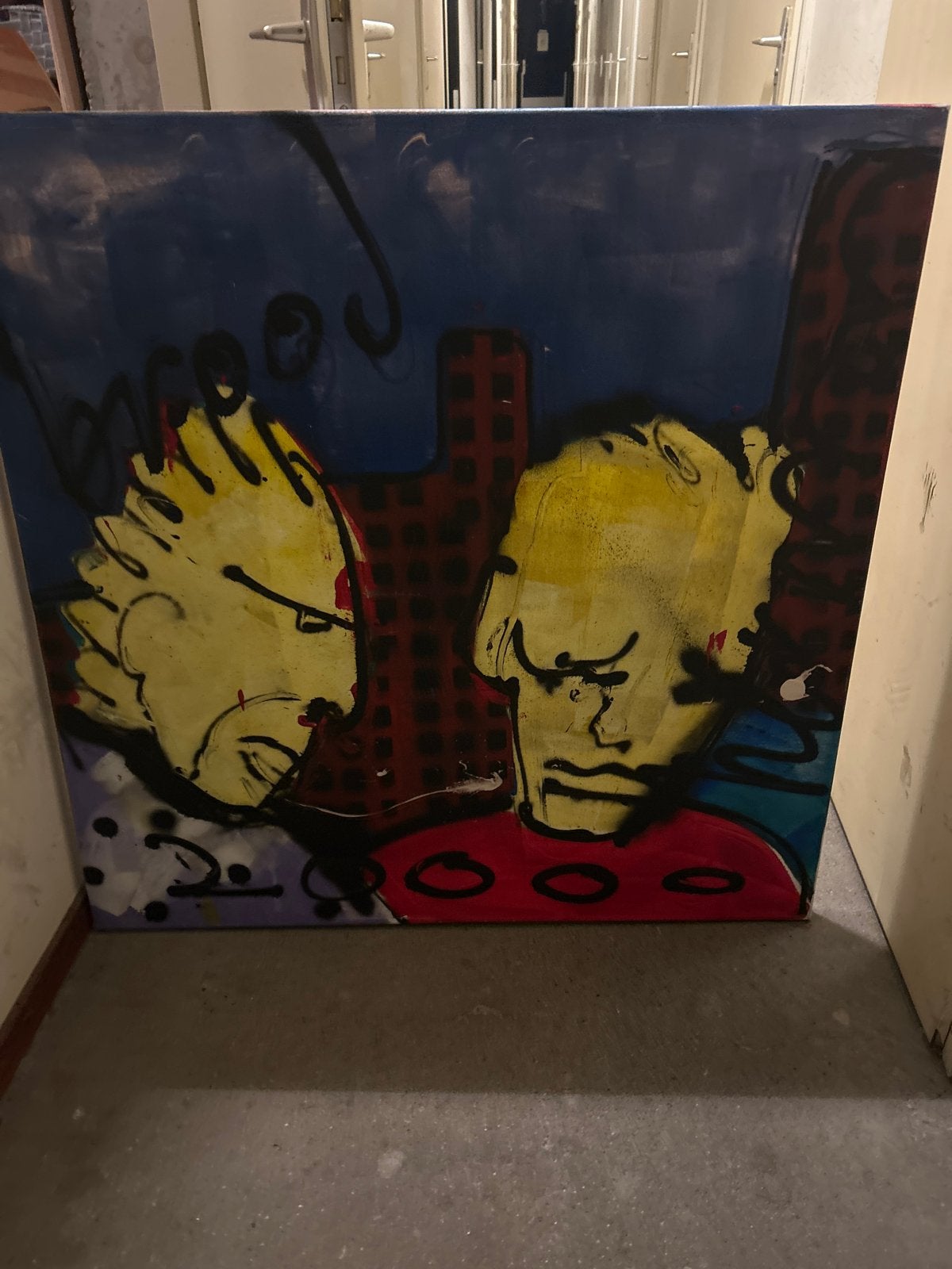Modern schilderij: Twee gezichten in levendige kleuren, Antiek en Kunst, Kunst | Schilderijen | Modern, Handgeschilderd, Ophalen of Verzenden