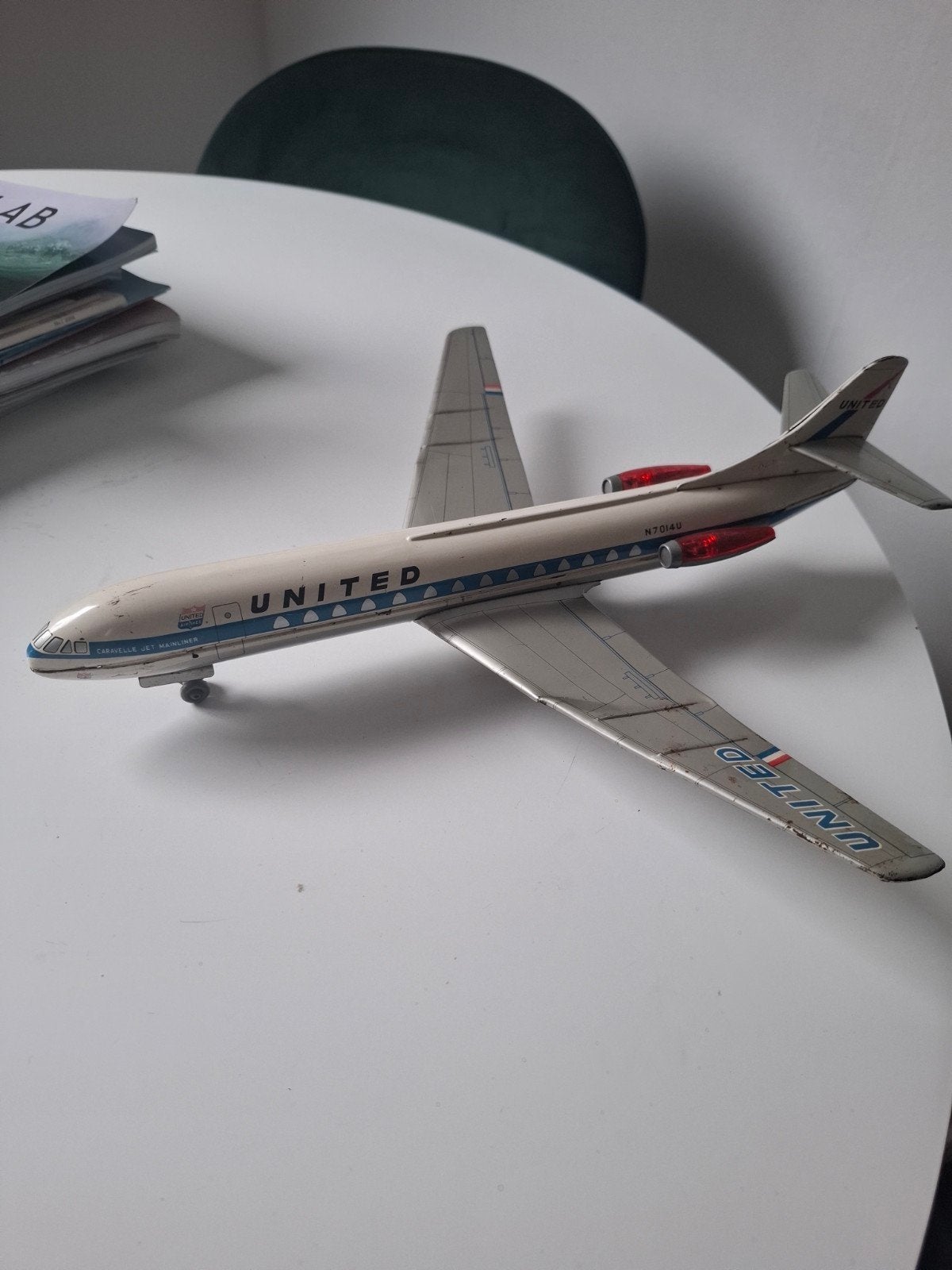 Vintage United Airlines vliegtuig, blikken model, Verzamelen, Ophalen of Verzenden, Gebruikt, Schaalmodel