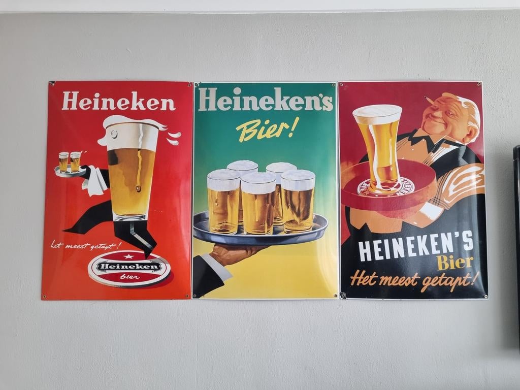 Heineken  emaille  reclame  borden, Verzamelen, Ophalen of Verzenden, Reclamebord, Plaat of Schild, Overige merken