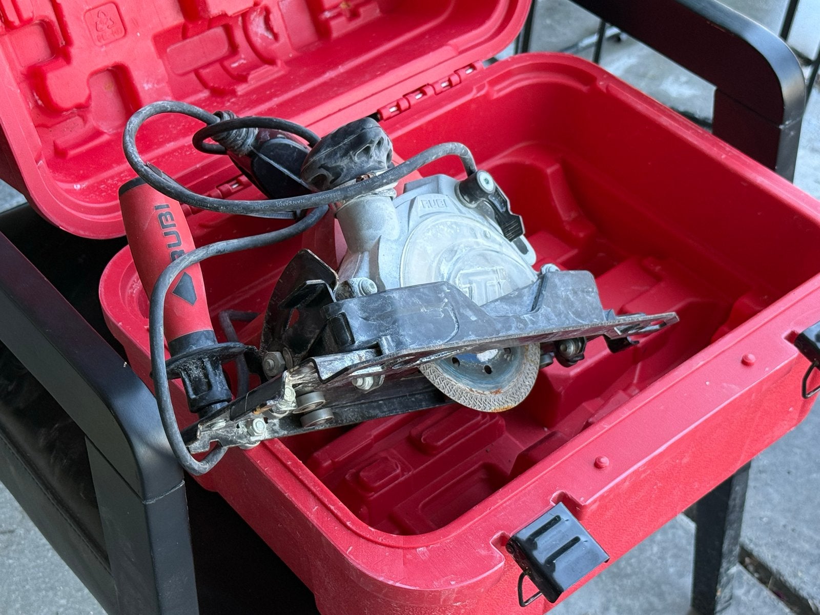 Rubi TC-125 Cirkelzaag met geleiderail en koffer, Gebruikt, Cirkelzaag, Ophalen of Verzenden, 30 tot 70 mm