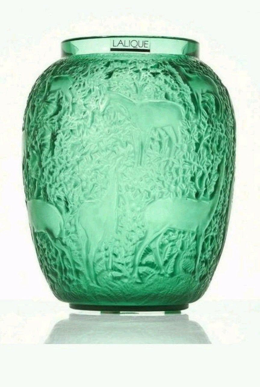 Lalique Biches Vaas - Groen Kristal, Antiek en Kunst, Ophalen of Verzenden