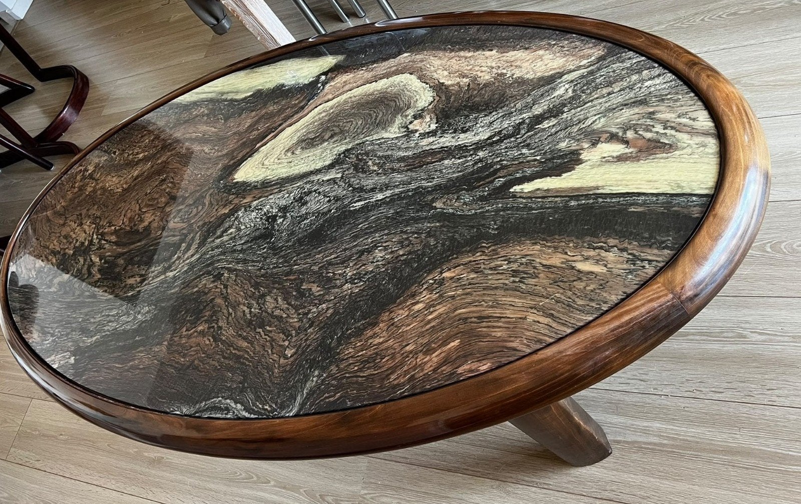 Onyx Marmer groote salontafel unieke exemplaar., Ophalen, Vintage, 50 tot 100 cm, 150 tot 200 cm