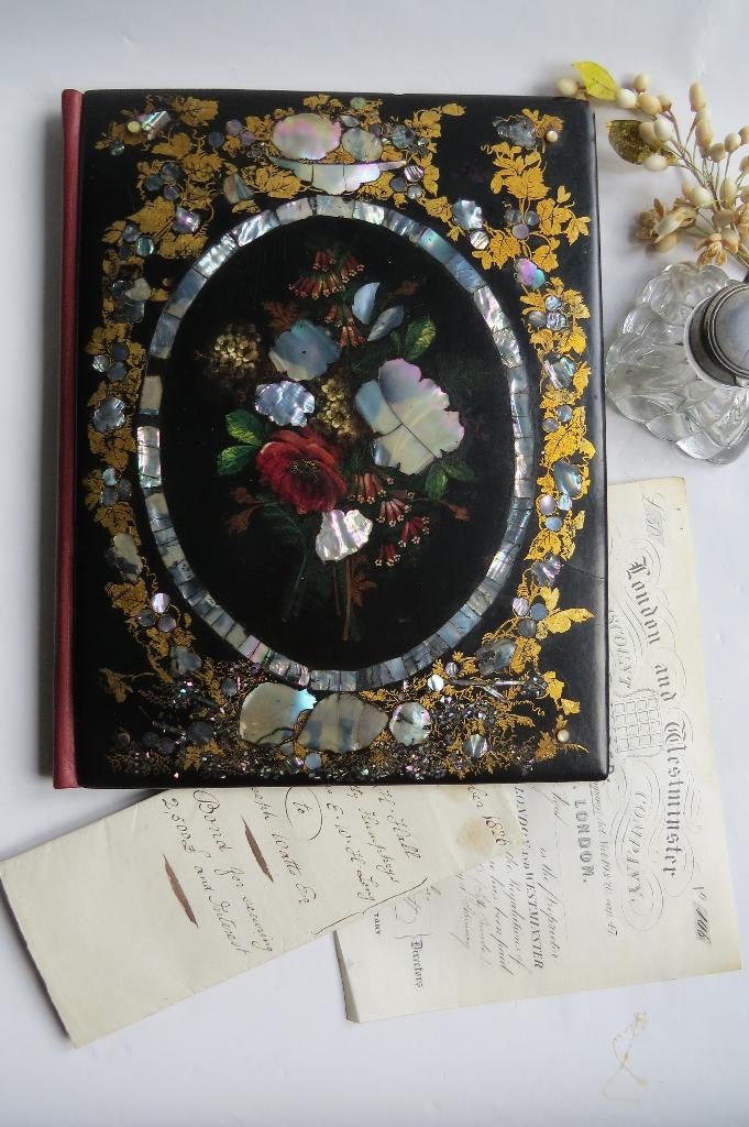 Antieke Engelse papier mache blotter met documenten, Antiek en Kunst, Antiek | Woonaccessoires, Ophalen of Verzenden