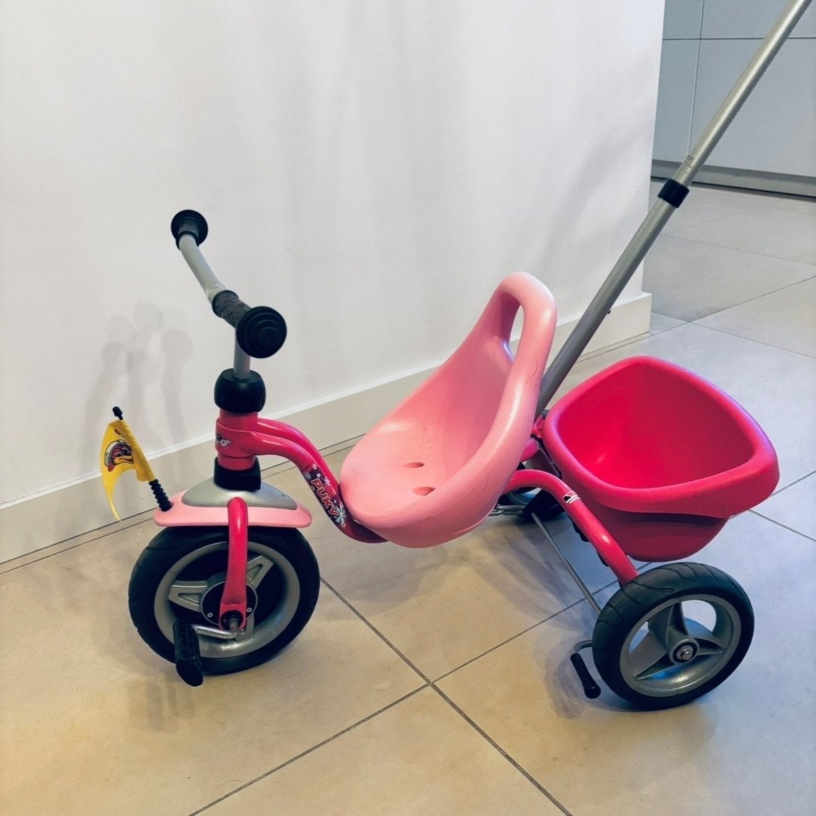 Puky driewieler roze met duwstang en kiepbakje, Ophalen, Gebruikt, Duwstang