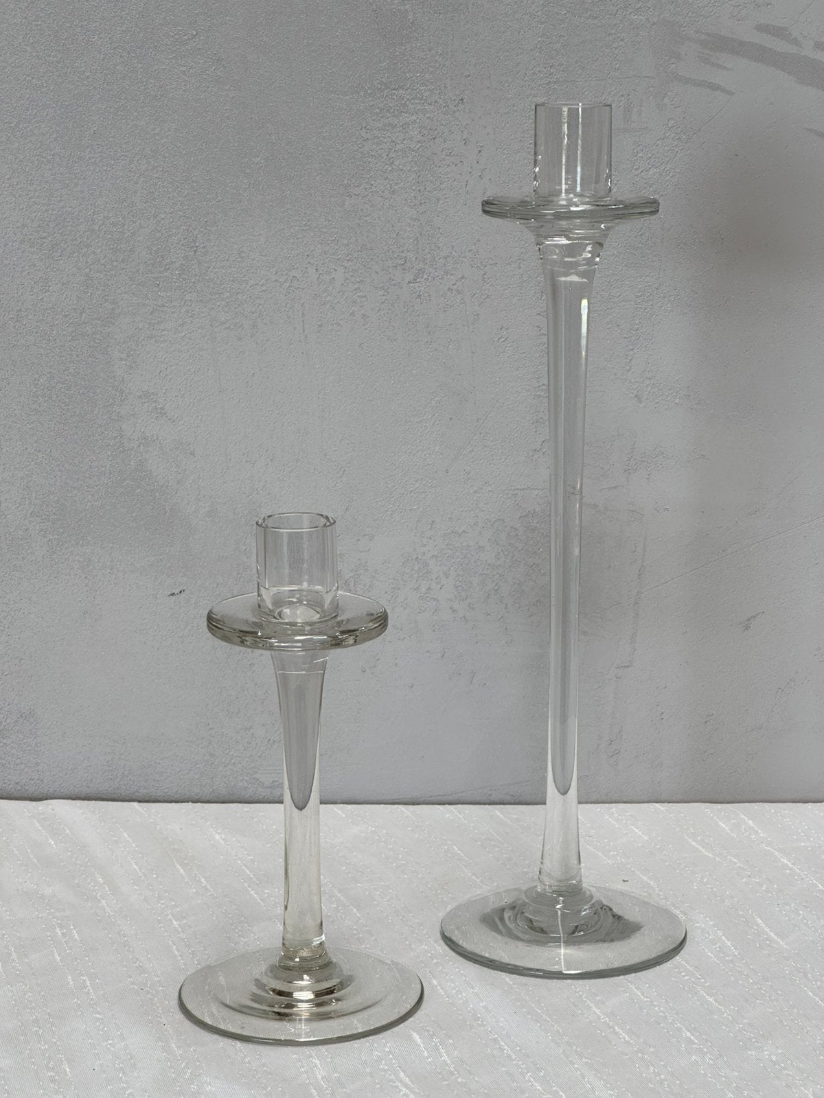 Lang nek glazen kandelaars, Gebruikt, Ophalen of Verzenden, Glas, X