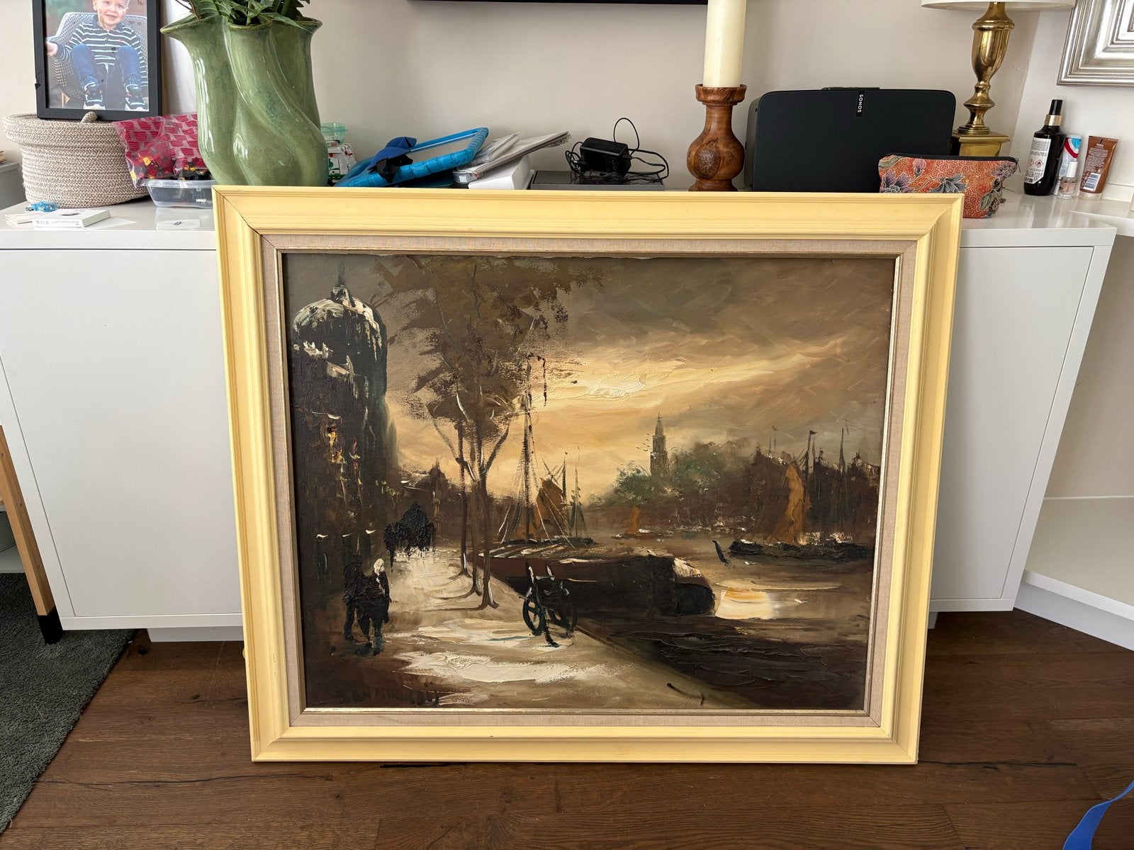 Schilderij - Havenzicht, Antiek en Kunst, Ophalen