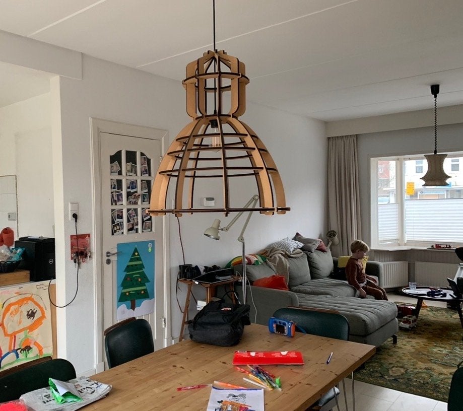 Houten hanglamp - olaf weller, Ophalen, Zo goed als nieuw, Hout, E27 (groot)