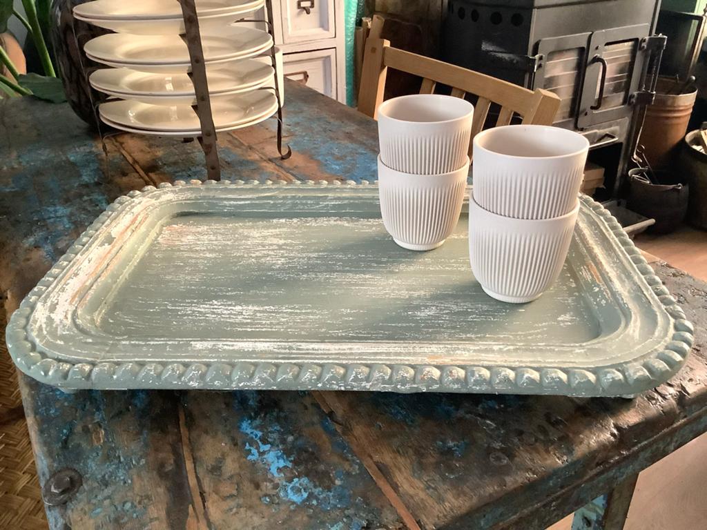 Brocante Dienblad/Onderbord - Groen, Sleets Landelijke Stijl, Ophalen of Verzenden