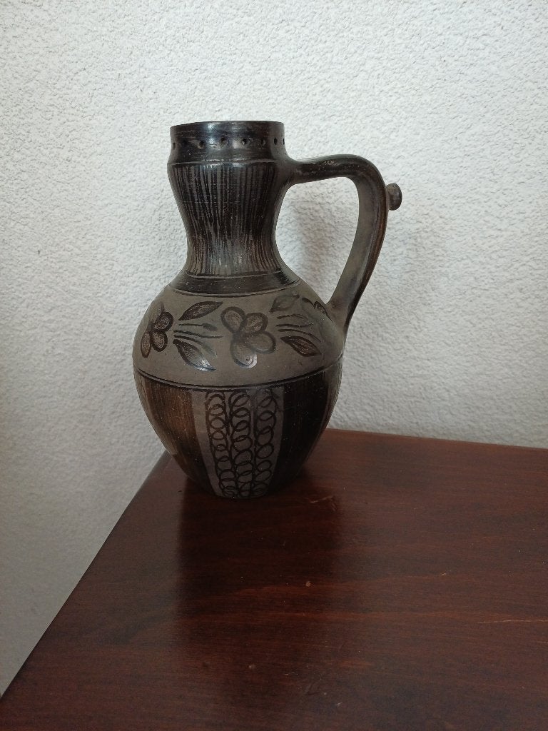 Vintage Hongaars zwart Aardewerk kruik, Antiek en Kunst, Antiek | Keramiek en Aardewerk, Ophalen of Verzenden