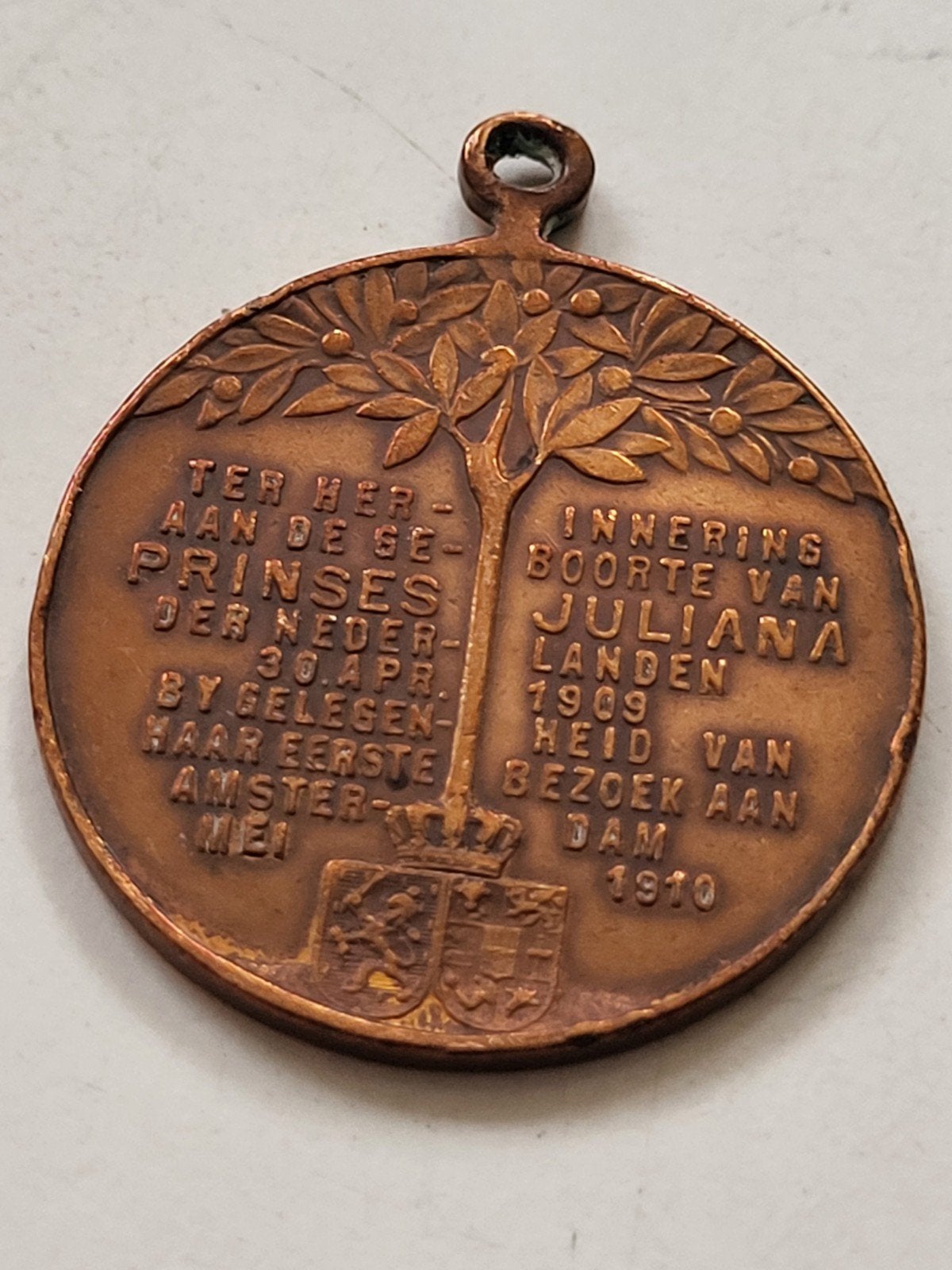 Medaille Juliana geboorte en bezoek Amsterdam 1910, Ophalen of Verzenden
