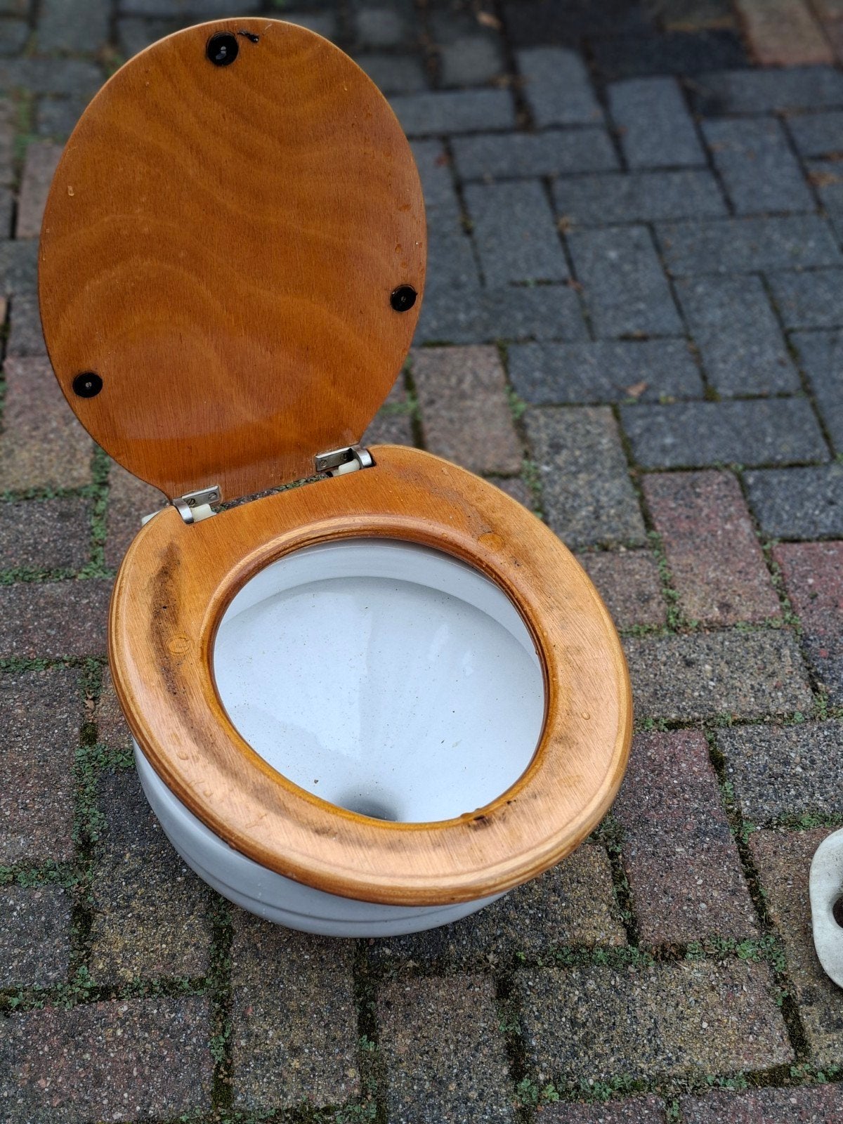 Boot toilet met houten bril - wit, Ophalen