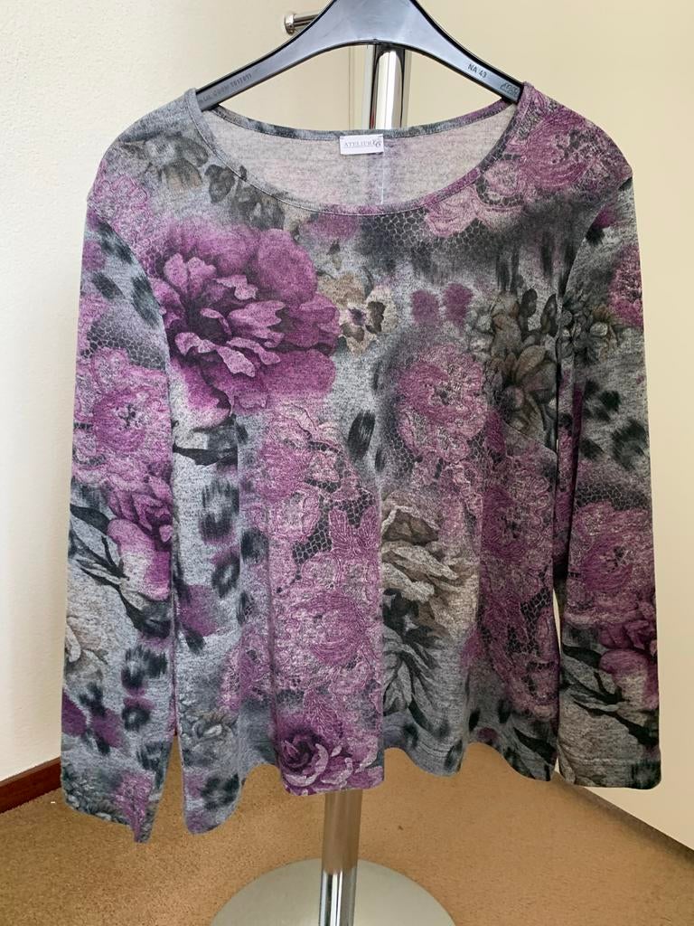 Atelier GS Bloemenprint Shirt Lange Mouw Maat 44, Ophalen of Verzenden, Zo goed als nieuw, Paars, Shirt of Top