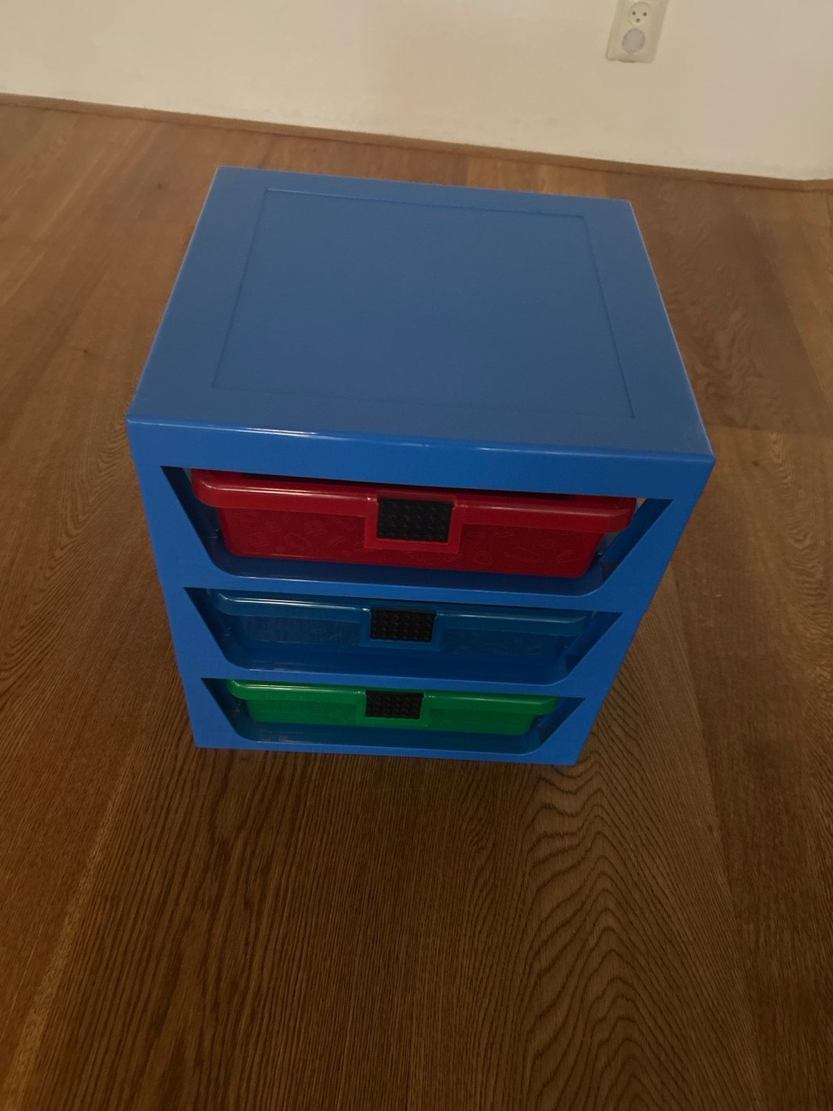 Blauw Lego opbergkastje met 3 gekleurde laden, Gebruikt, Minder dan 50 cm, Ophalen, Minder dan 90 cm