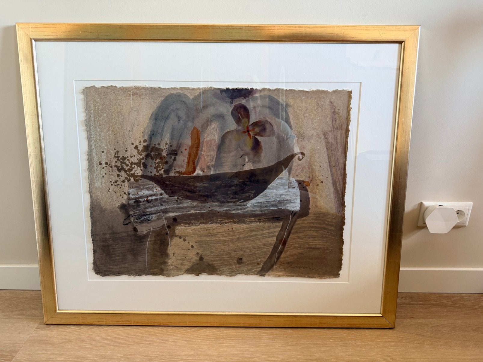 Mooie ingelijste zeefdruk  in goudkleurige omlijsting, Antiek en Kunst, Ophalen