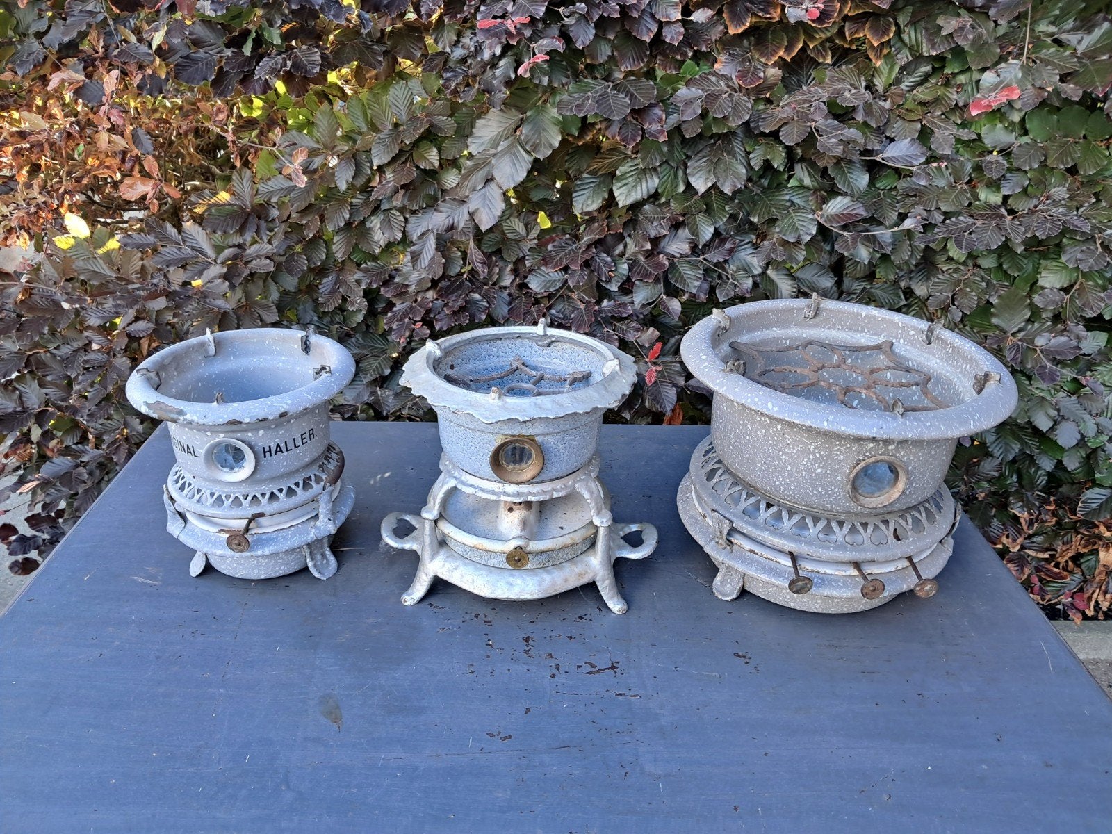 Leuk lot emaille vintage oliestellen., Ophalen