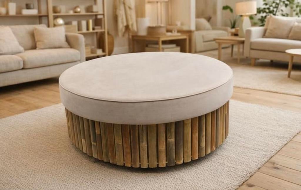 Luxe handgemaakte bamboe poef XXL, Ophalen, Zo goed als nieuw, Rond, 100 tot 150 cm