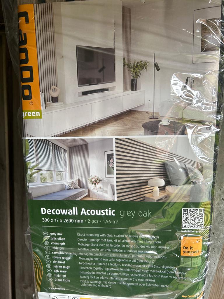 Decowall Acoustic wandpaneel - Grey Oak, 260 cm, 30 cm, Hout, Nieuw
