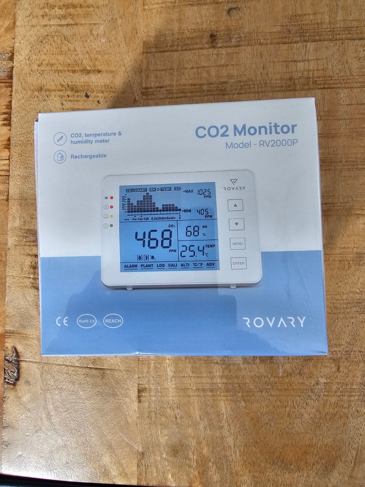 Nieuwe CO2 Monitor - RV2000P - Temperatuur & Vochtigheid, Wit, Met thermometer, Overige typen, Nieuw